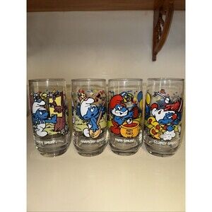 Smurf Collector Glasses Wallace Berrie PEYO 1983 Lot 4 Harmony Handy Papa Clumsy